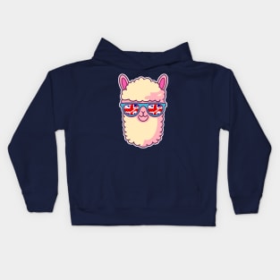 Llama wearing sunglasses. No Drama Llama. Union Jack Llama Kids Hoodie